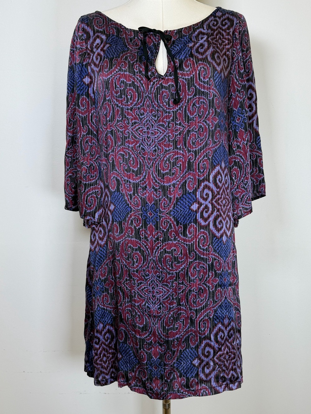 Hale Bob | Bohemian Printed Silk Tunic Dress Purple & Blue Women’s Size Medium